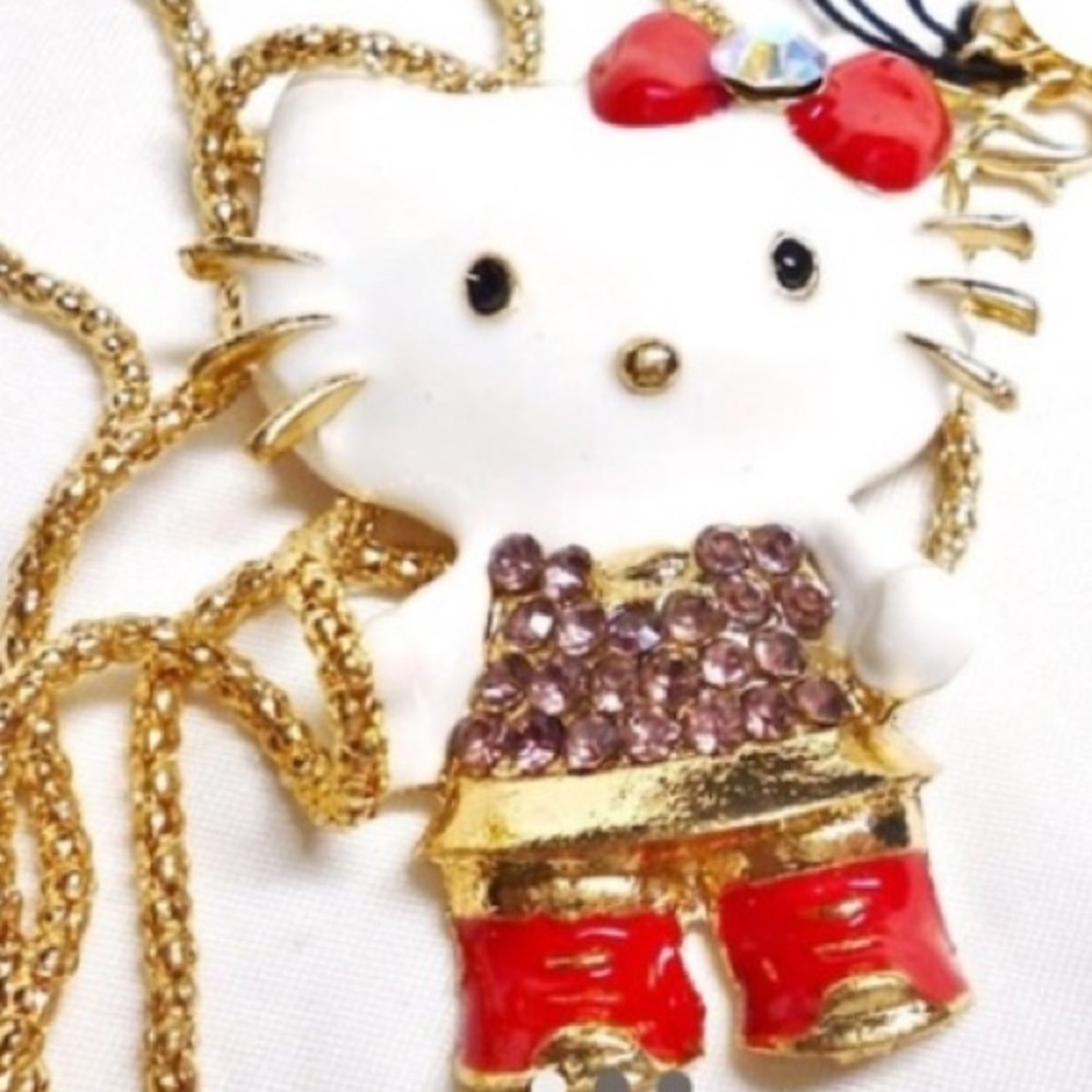 NEW Hello Kitty Red and Gold tone Cat Necklace matching gold chain 22-24”NWT